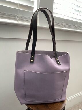Portland Leather lavender tote with dark brown handles